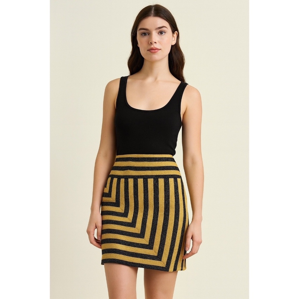 Eva Franco Black and Gold Geometric Pencil Skirt